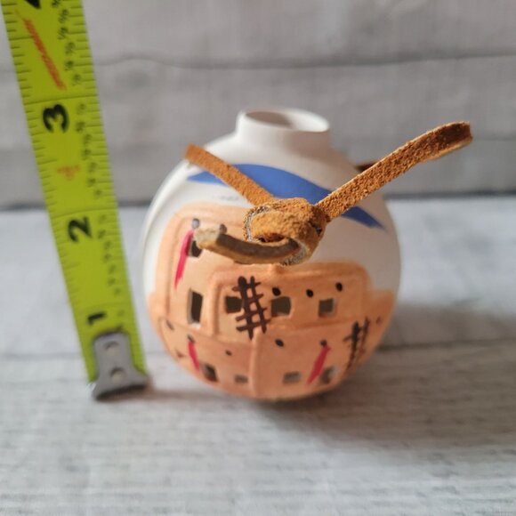 Handcrafted New Mexico Pueblo-Themed Ceramic Ornament With Leather Loop - Picture 10 of 10